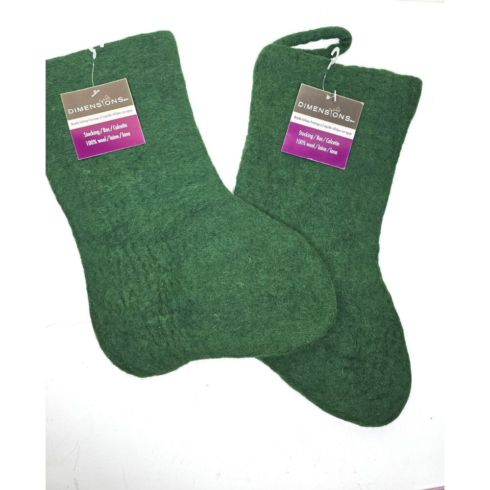 Dimensions 100% Wool Needle Felting Christmas Stocking Blank Set 2 Green NWT 10"
